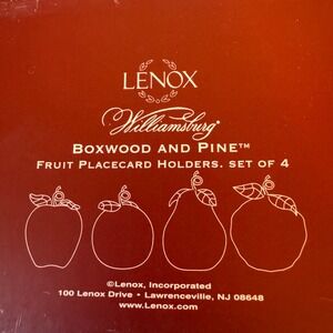 Lenox Williamsburg Boxwood and Pine Fruit Placecard Holders Set of 4  NEW IN BOX